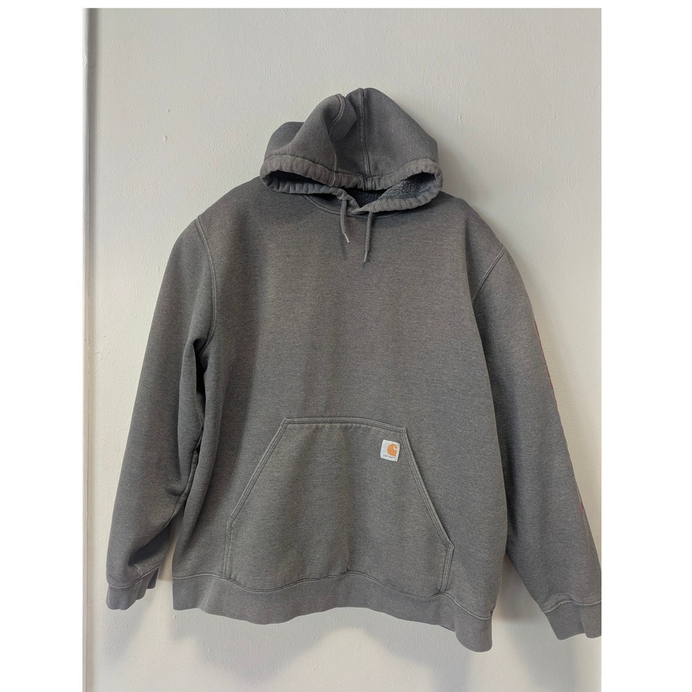 Carhartt Hoodie Mens 2XL Gray Graphic Sleeve Logo Pullover TS5496-M